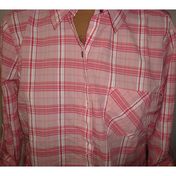 New Womens NWT Prana M Bronwyn Pink Top Plaid Organic Casual Button Down UPF 30 - Picture 5 of 5
